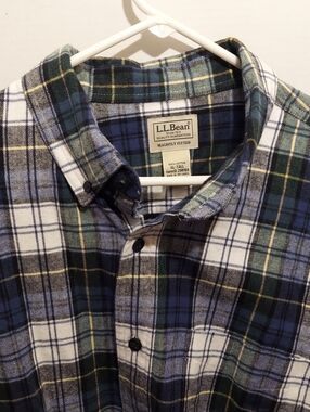 LL Bean Scotch Tartan Plaid Green Blue Stewart Flannel Shirt Mens XL Tall XLT